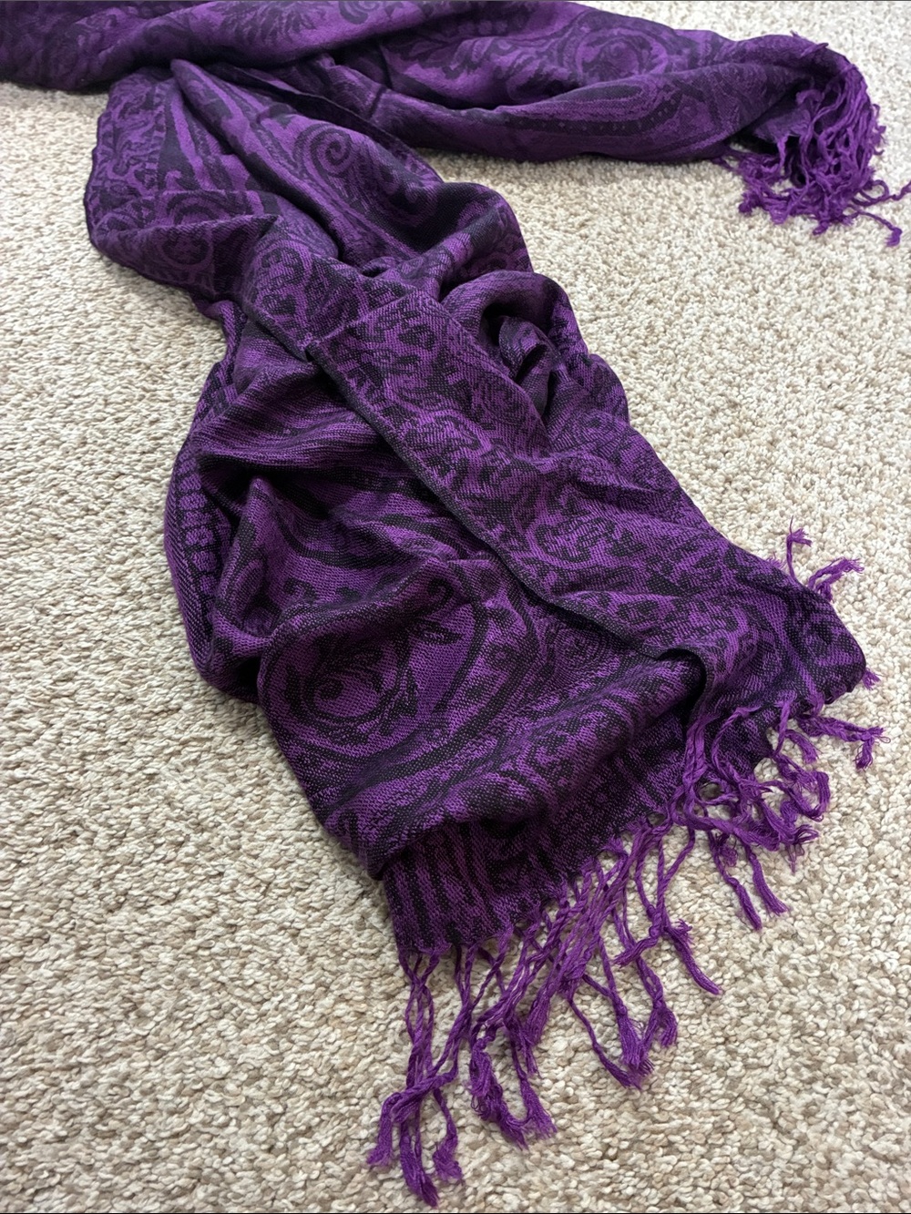 Purple Paisley Fringe Scarf - Picture 4 of 5